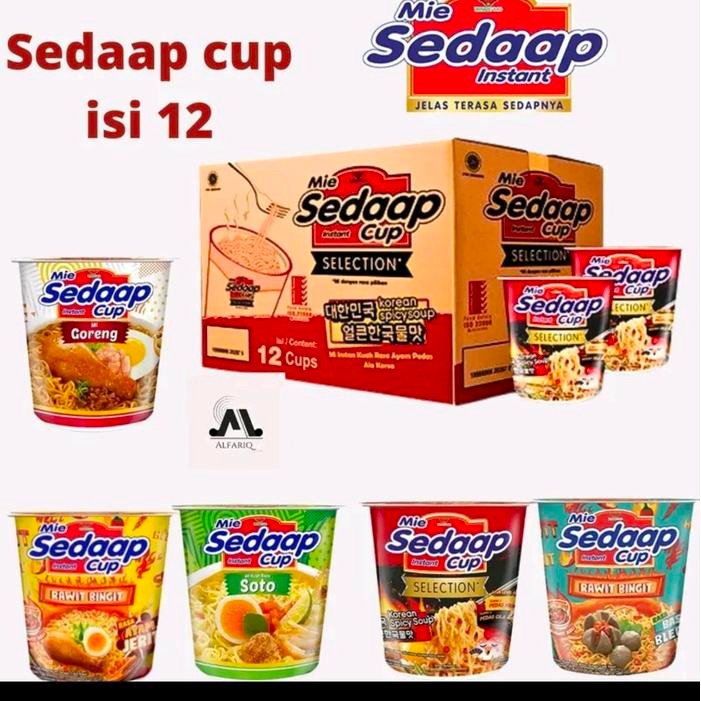 

Pilihan- Mie Sedap Cup Kuah & Goreng 1Dus 12Pcs Halal Exp Januari 2026