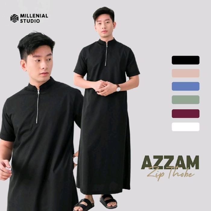 muna Jubah Pria Azzam Gamis Lengan Pendek Zip Thobe Sanvanina Gamis Panjang Pria Slim Fit Thobe