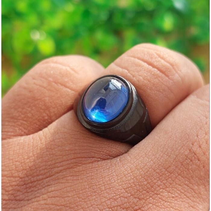 Cincin Pria Batu Blue King Safier Mewah Dan Elegan