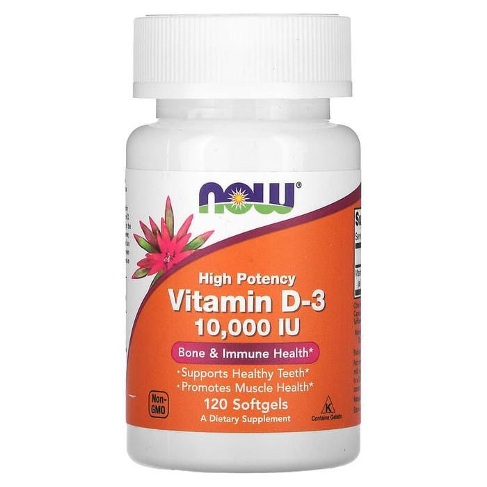 Now Foods Vitamin D3, 10000IU Highest Potency - 120 Softgels-Original 100% Asli