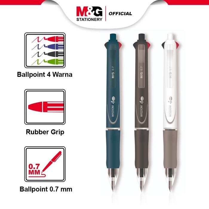 Pulpen Ballpoint Semi Gel Pen 4 Warna M&G Wisdom 0.7 mm
