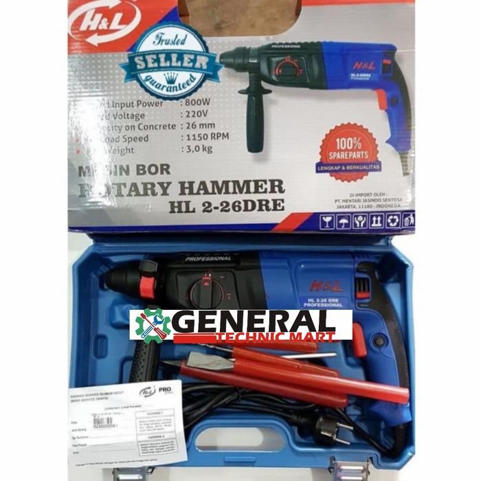 Mesin Bor Bobok Beton Rotary Hammer H&L HL 2-26 DRE Set Mata Bobok