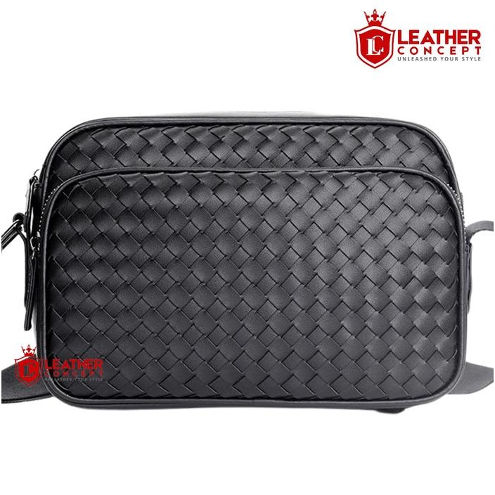 Eiger Wallets - Jackson Tas Selempang Kulit Pria Tas Kulit Cowok Anyaman Hitam