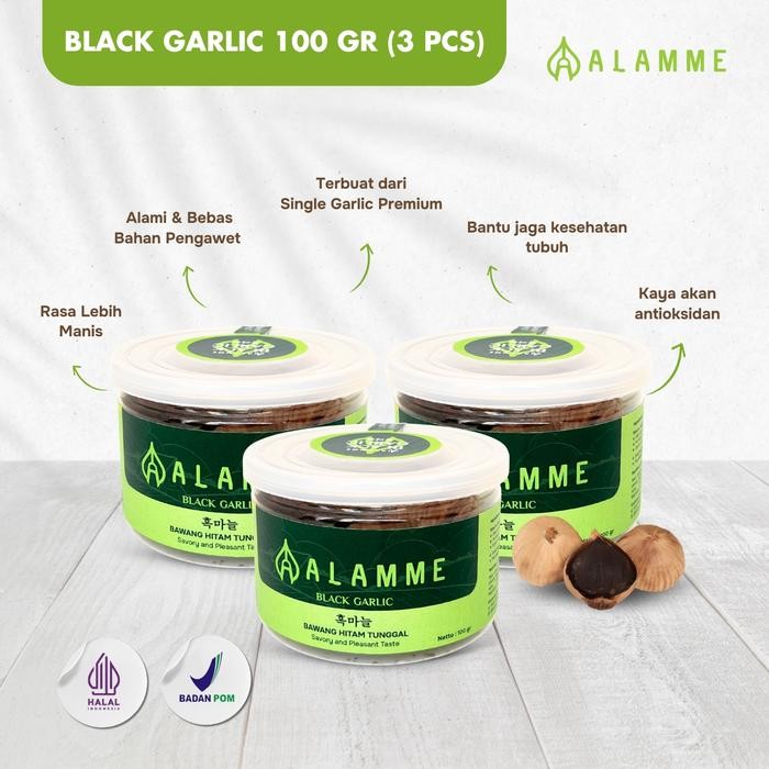 

TERMURAH Bawang Hitam Tunggal Premium Quality Alamme 100 Gram 3 pcs black garlic Spices Herbal