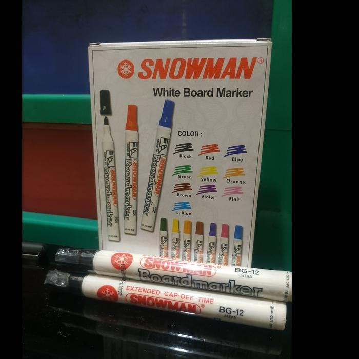 

1 Pack Spidol Whiteboard Marker Warna Hitam, Merah, Biru Isi 12 Pcs Snowman