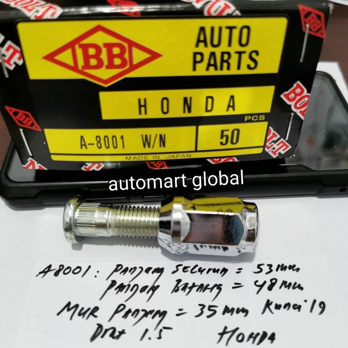 Jual Baut Roda Honda Jazz Crv Hrv Mobilio Asli Japan Panjang 53Mm