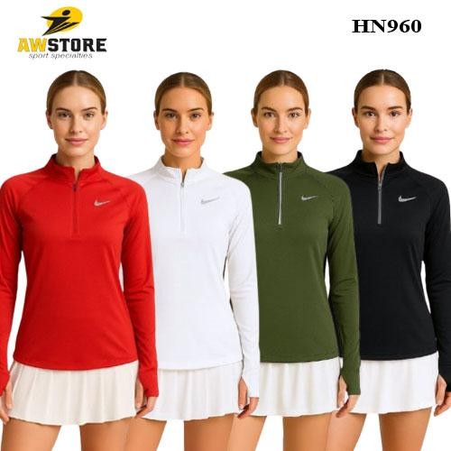 BAJU OLAHRAGA WANITA LENGAN PANJANG ZIPPER THUMBHOLE KAOS LARI GOLF GYM FITNESS SENAM YOGA SEPEDA