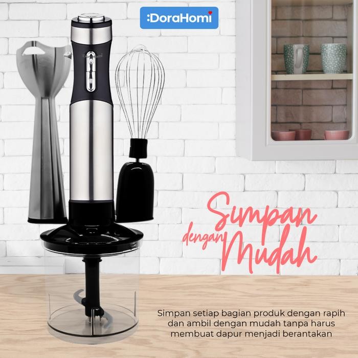DoraHomi Hand Blender Set Portable Mesin Mixer Tangan Elektrik Stainless Steel Motor Kuat Low Watt