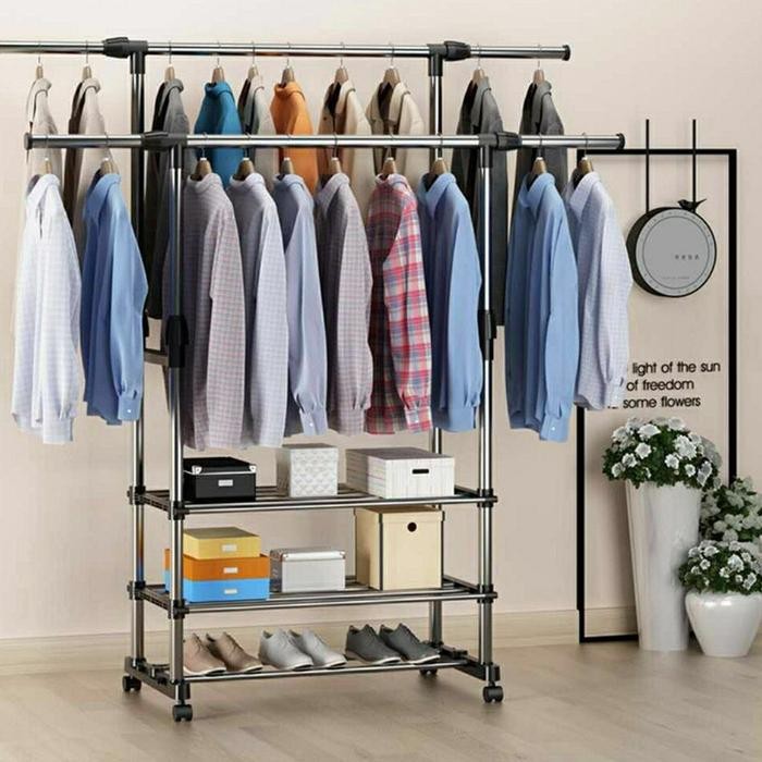 Informa Luxe - Double Standing Hanger 3 Ambal Rak Gantung Pakaian Jemuran Baju Sepatu