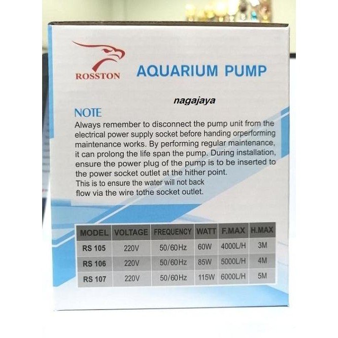 POMPA FILTER CELUP AQUARIUM ROSSTON 105 RS 105 ORIGINAL