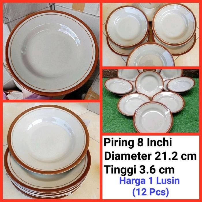 piring makan keramik piring coklat ukuran 8 inch (21cm) HARGA 1 LUSIN