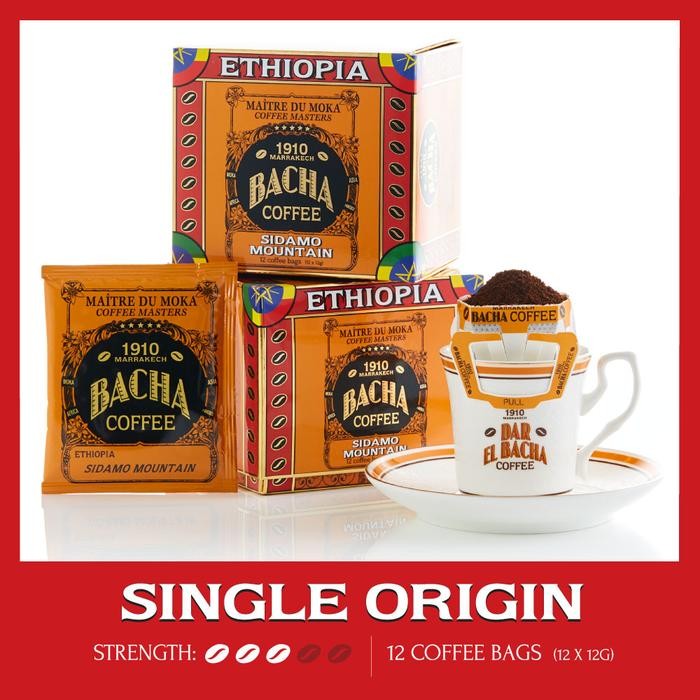 

Bacha Coffee Sidamo Mountain Ethiopia Single Origin, 100% Arabica Beans, Medium Dark Roast, x12