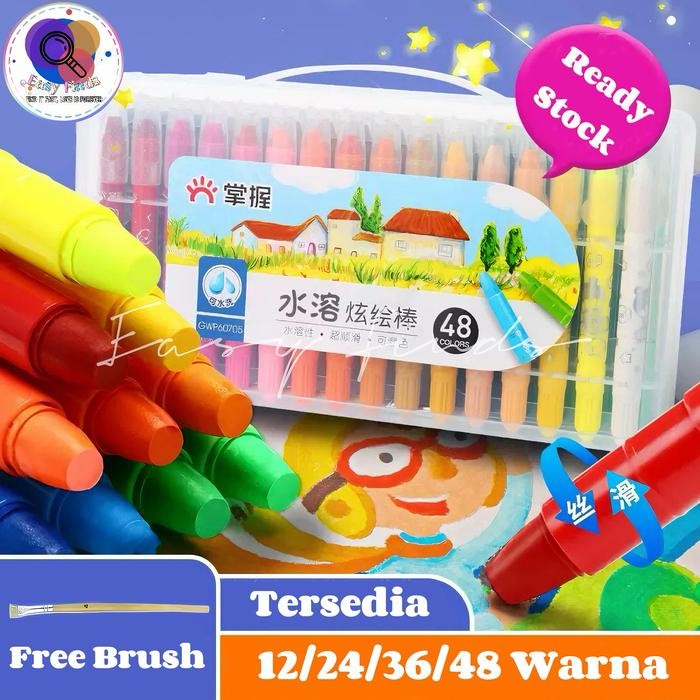 

Free BrushCrayon Grasp 12/24/36/48 Warna Crayon Mata Sedang Silky Crayon Water Soluble Crayon Warna