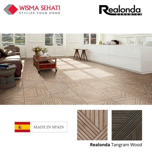 Granit Tile 44.2x44.2 Keramik Lantai Made in Spain Realonda TANGRAM Wood Oak GRLTRWO01P / Wood Walnu