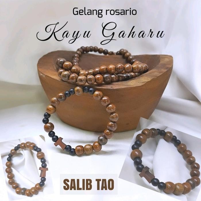 Gelang rosario kayu Gaharu salib Tao