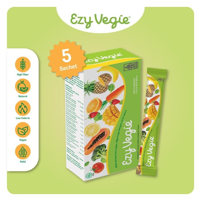 Ezy Vegie - Minuman Fiber dengan Ekstrak Buah & Sayur Rasa Jeruk 1 BOX ISI 5 SACHET