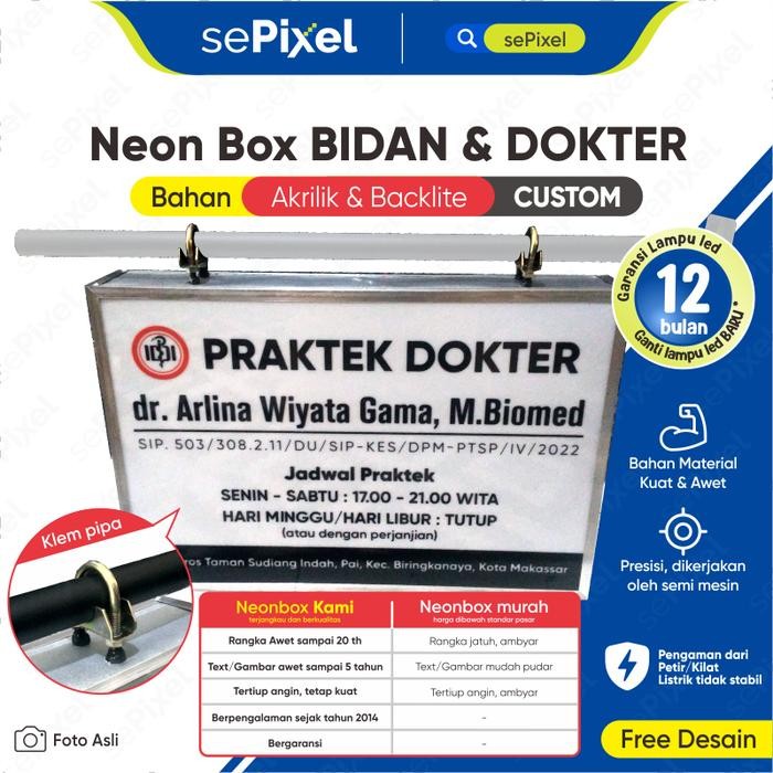 Buat Pesan Dan Desain Neon Box Bidan / Dokter Gigi / Lainnya (90 X 60) Terlaris