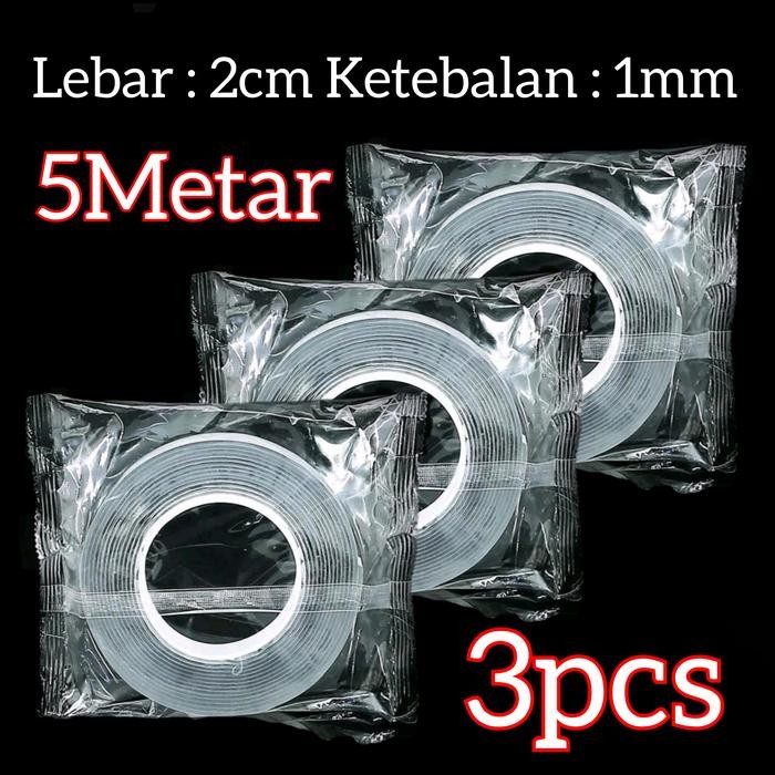 

Stok Baru 3PCS Double Tape Nano Selotip Bening Dua Sisi Serbaguna 1mm x 2cm 5Meter
