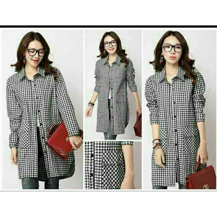 Atasan/Top/Blouse/Tunik/Hem/Kemeja Jumbo/Bigsize Kotak Wanita Kerah