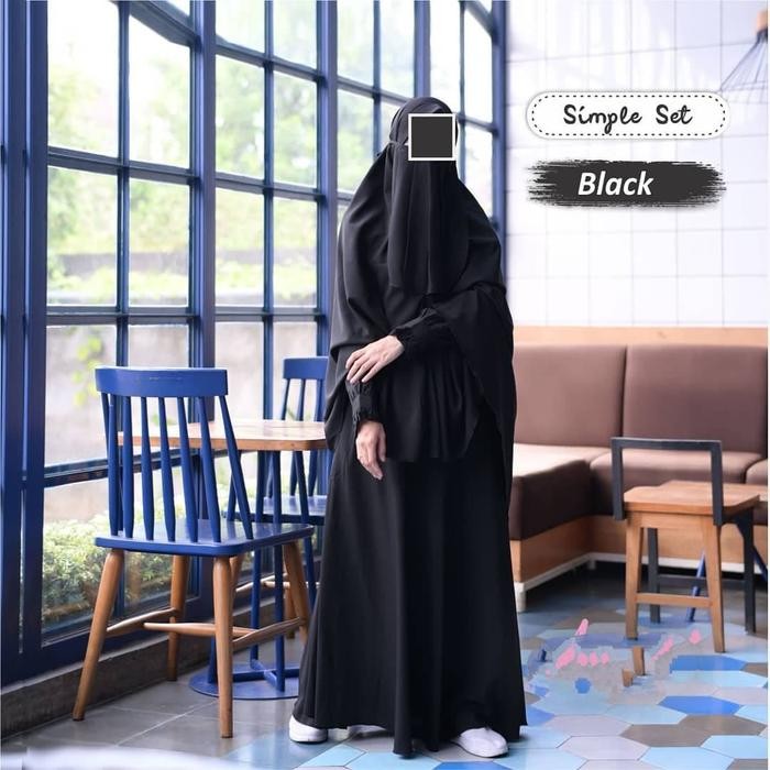 Baju muslimah gamis syar'i sunnah polos murah set cadar busui hitam