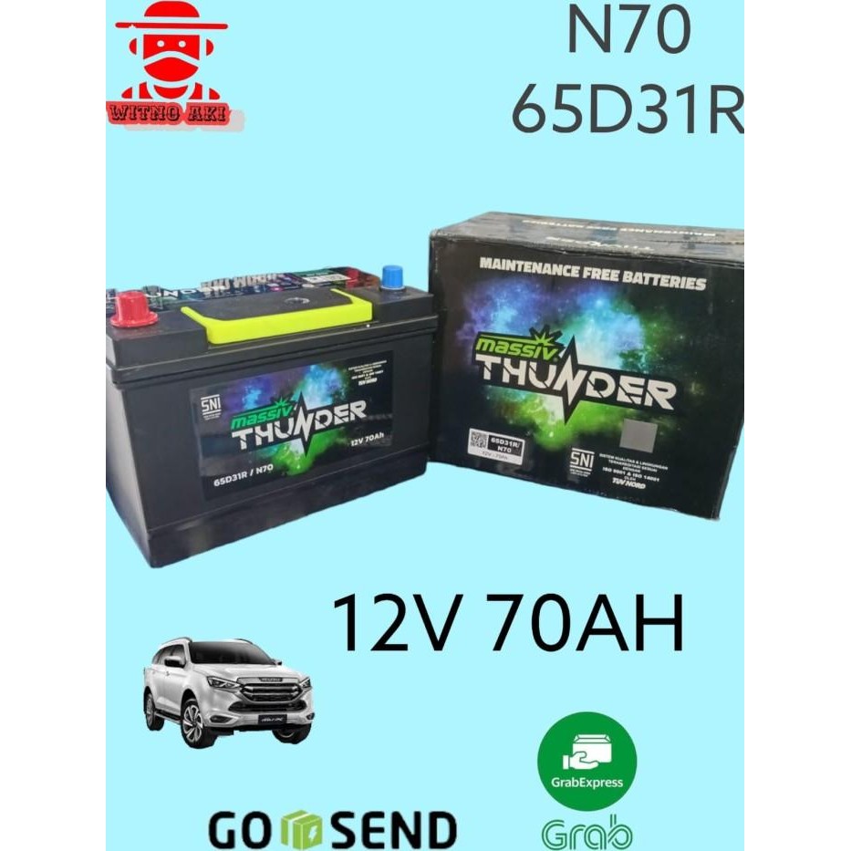 Massiv thunder aki accu mobil kering 65d31r n70 battery 12v 70ah
