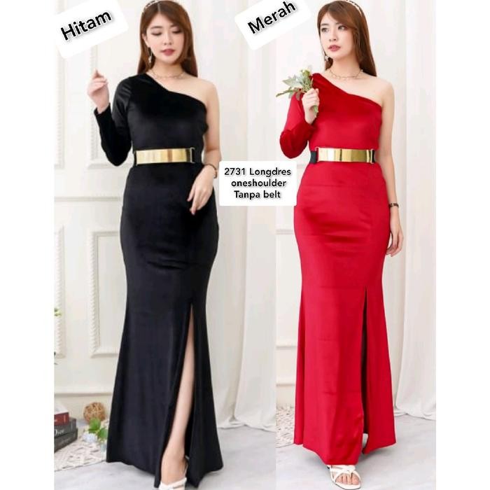 2731 LONGDRES ONESHOULDER SEXSY PANJANG BLUDRU VELVET PEA NO BELT Formal Wanita