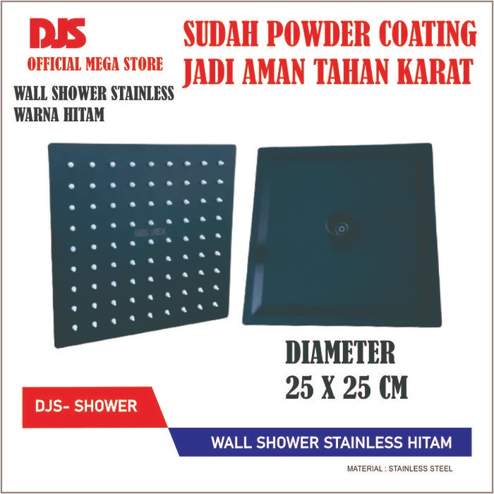 SOLVEX Kepala Shower Stainless Hitam Head Wall Shower Kotak 10 INC 25X25 CM