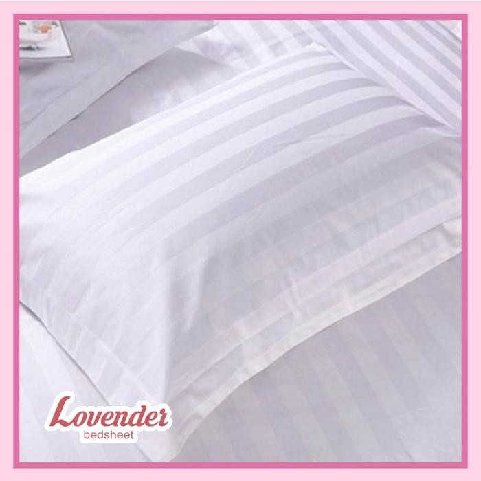 Kain sprei dobby salur 3 cm putih TC 300 [lovender bedsheet]