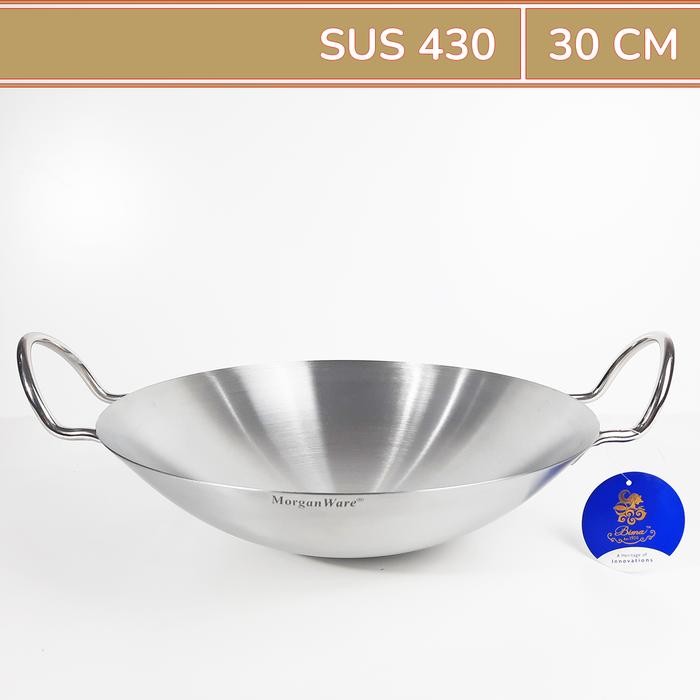 PREMIUM Wajan Wok Stainless BIMA 30cm Kuali / Penggorengan Stainless Steel SUS 430 - MorganWare