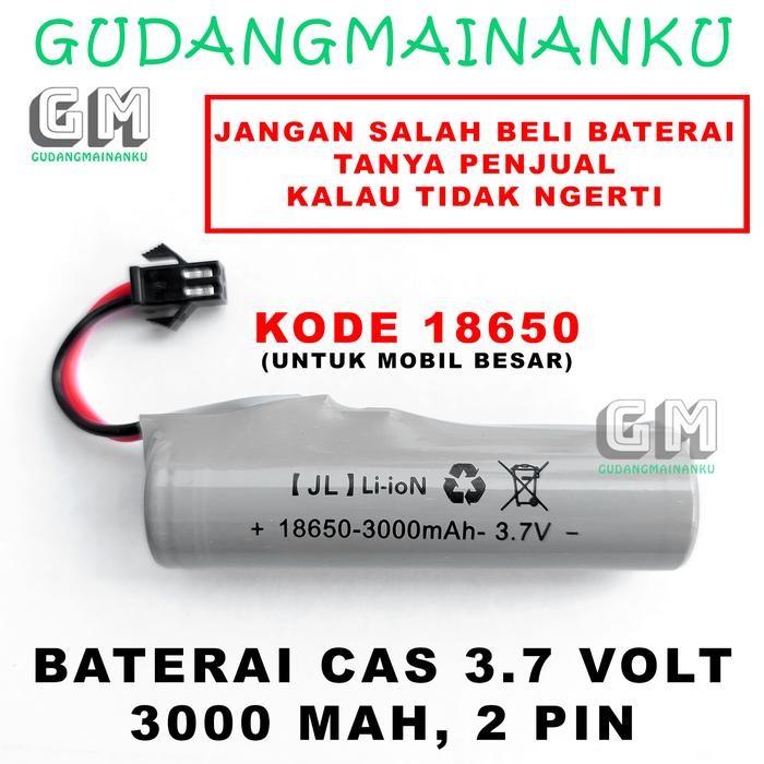 Baterai Cas Remot Control RC Lithium 3.7 volt Li-ion 18650 Kapasitas 3000 MaH 2 pin