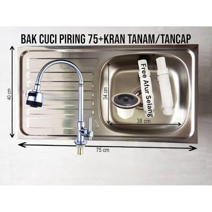 PREMIUM Bak Cuci Piring Stenlis/Paket Bak Cuci Piring Set Kran Angsa/Bak Cuci Piring Set Lengkap