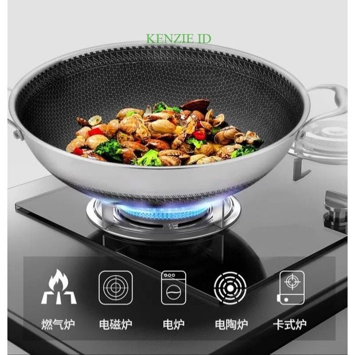 Wajan Kuali Stainless Steel 316 Honeycomb Wok layar 2 Sisi
