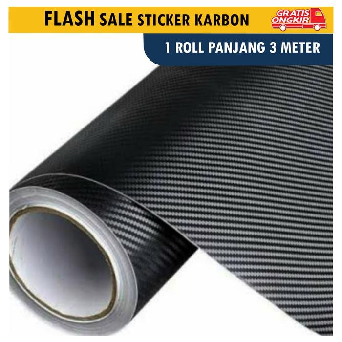 STIKER KARBON KEVLAR MOTOR MOBIL PANJANG 3 METER HITAM DOFF - CAR, SKOTLET