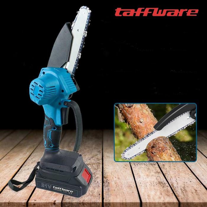 Mesin Gergaji Listrik Mini 88V Taffware D2605 Senso Rantai Elektrik Pemotong Kayu Cordless Chainsaw