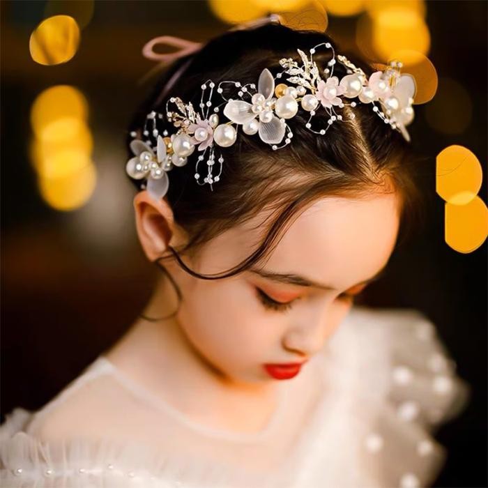 zhamusSuper Fairy Leaves Flowers Garland Pearl Hair Band Bridal Sweet Wedding Dress Children