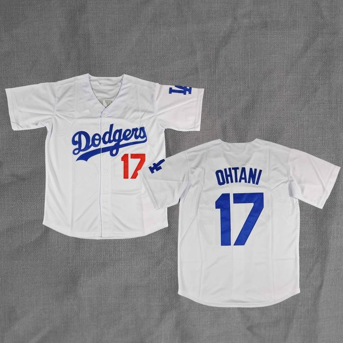 BORDIR Baju Jersey Baseball Shohei Ohtani Dodgers Putih Biru