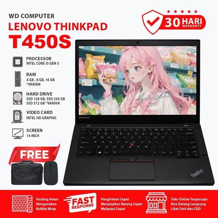 [WDKOMPUTER] Lenovo Thinkpad T450 I T450S Slim I T450 Touchscreen I Core I5 Gen 5 I Ram 8 Gb Ssd 512