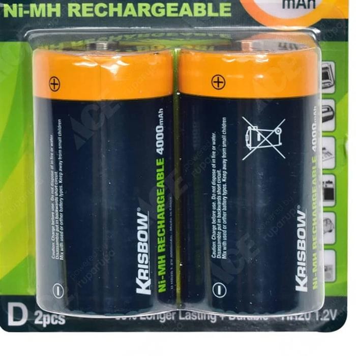 Krisbow Set Baterai Rechargeable Size D 4000 Mah 2 Pcs