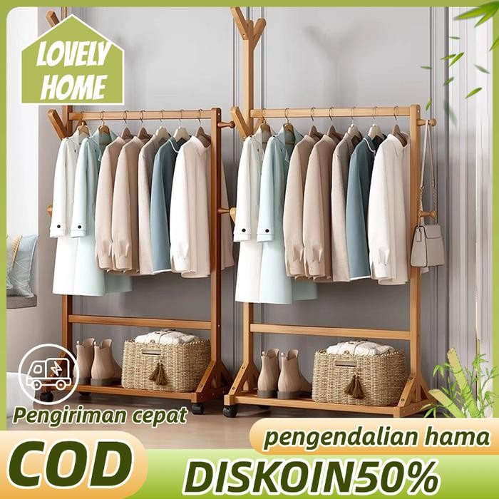 Stand Hanger Rak Baju Gantung Kayu Gantungan Baju Berdiri Stand Hanger Rak Baju Estetik Minimalis