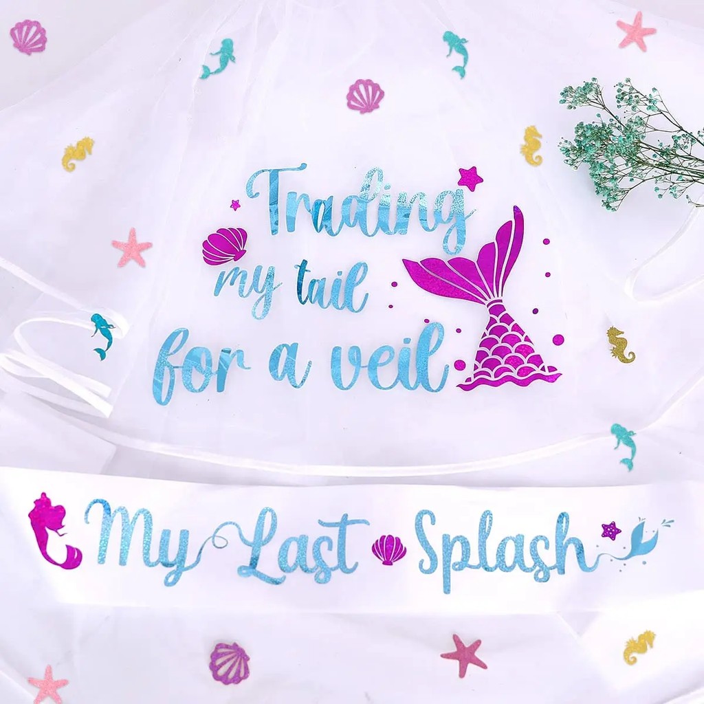 Mermaid Party Favors My Last Splash Sash Trading My Tail for A Veil