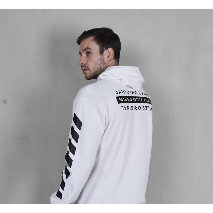 Sweater Hoodie Cowok Pria Putih Original Miles&co - Motif garis