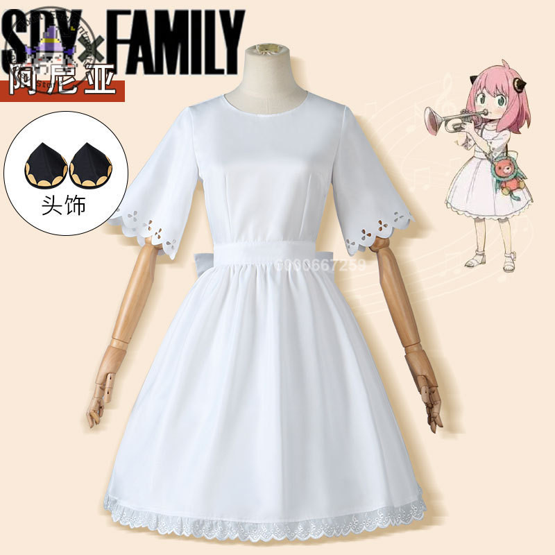 Spy X Family Anime Anya Forger Cosplay Adult Kids Costume Halloween Party Roleplay Set White Dress