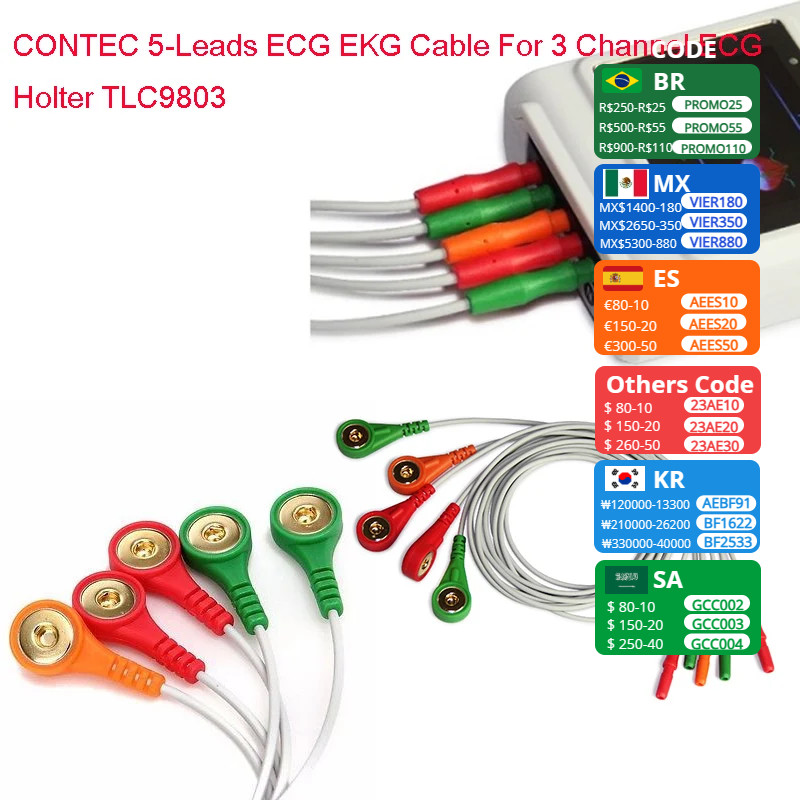 CONTEC Holter TLC9803  5-Leads ECG EKG Cable For 3 Channel ECG Holter