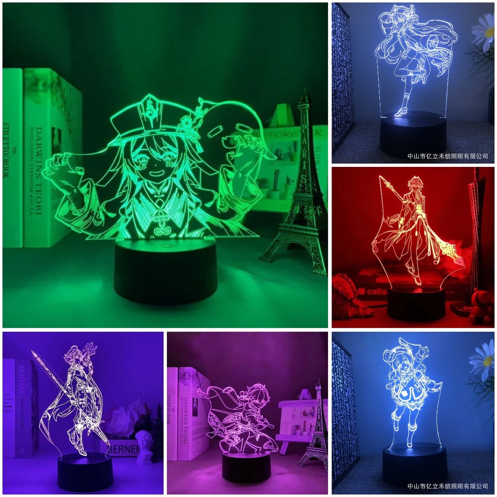 3D Acrylic Led Night Light Genshin Impact Anime Figures Model Hu Tao Lamp Rgb Touch Decorative Table