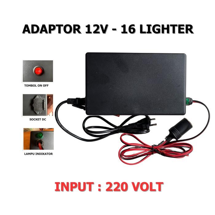 AC DC Adaptor 12V 16A Lighter Adaptor Kompresor & Vacum Portable