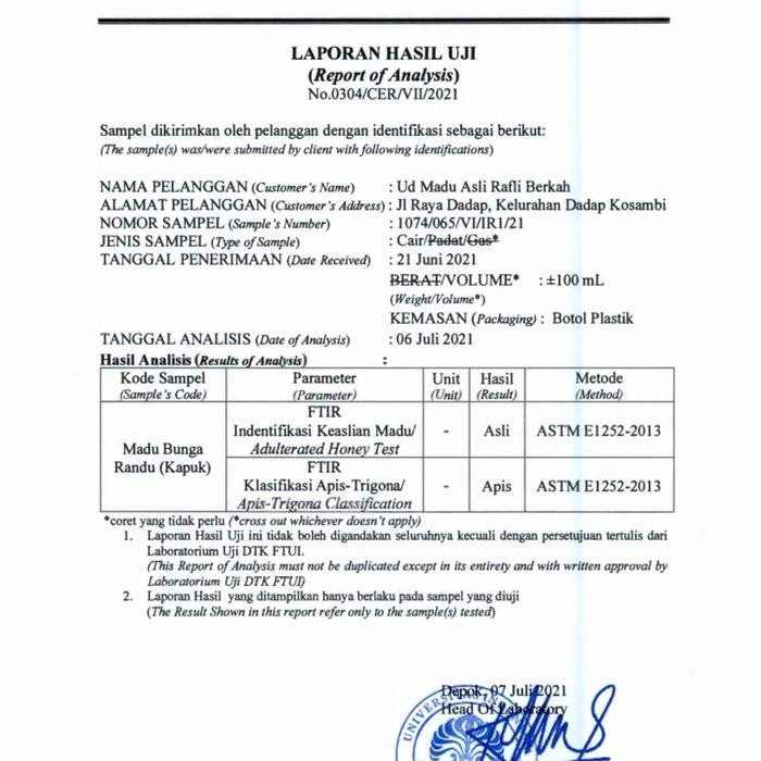 

Madu Asli Randu Kapuk 2Kg Sudah Uji Laboratorium Raw Honey Madu Mentah Organik