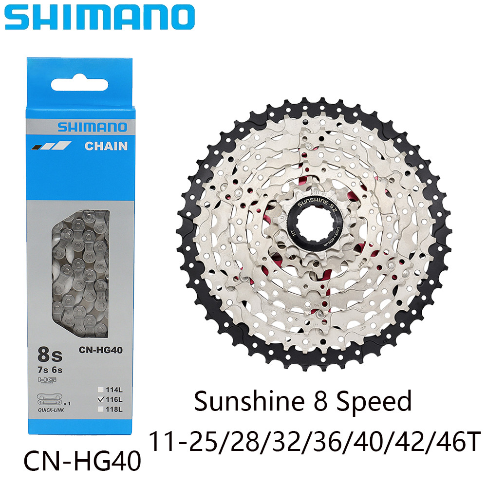 SHIMANO 6/7/8 Speed CN-HG40 116L Bike Chain Sunshine 8 Speed 11-25/28/32/36/40/42/46T Cassette