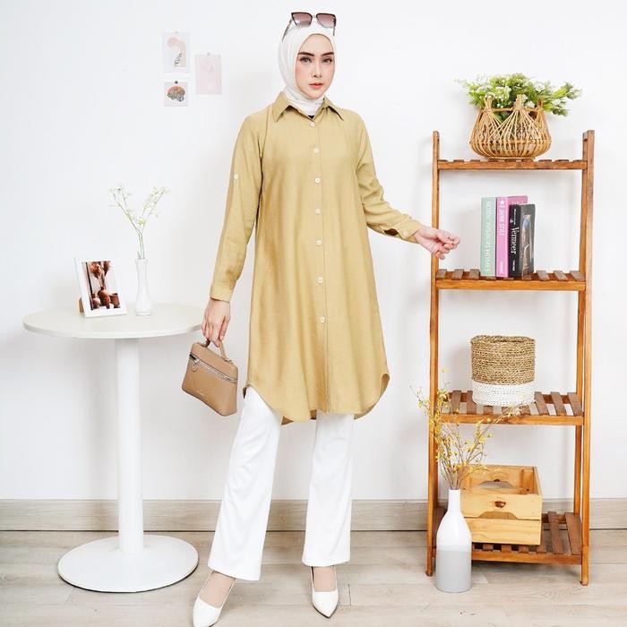 Kemeja Tunik Polos Hitam Atau Putih Katun Polo Linen Premium