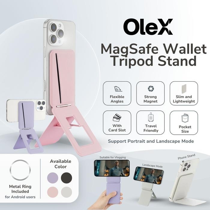 Stok Terbatas Olex Magsafe Wallet Card Slot Kartu Slim Tripod Stand Hp Magnetic Moft