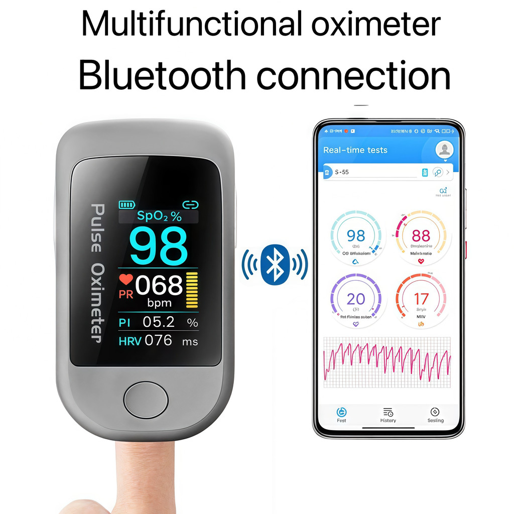 Bluetooth blood oxygen monitor, fingertip pulse, HRV heart rate saturation blood oxygen meter, medic